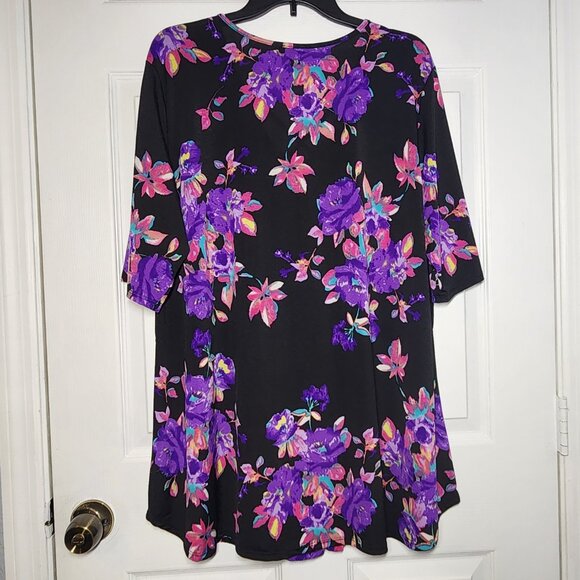 Purple Floral Criss-Cross Neck Babydoll Blouse - Size: 2X - Picture 2 of 5
